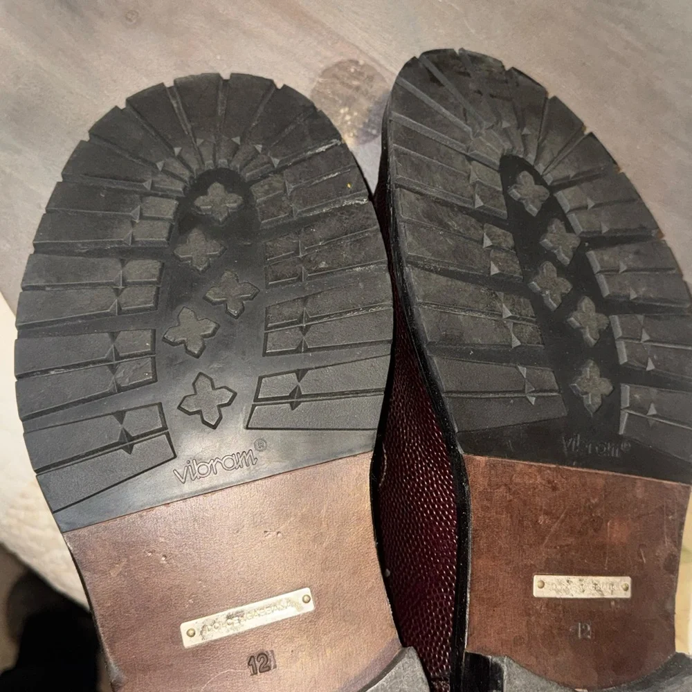 Dolce & Gabbana Burgundy Pebbled Leather Derby Shoes Vibram Sole Size 12 - Picture 8 of 8